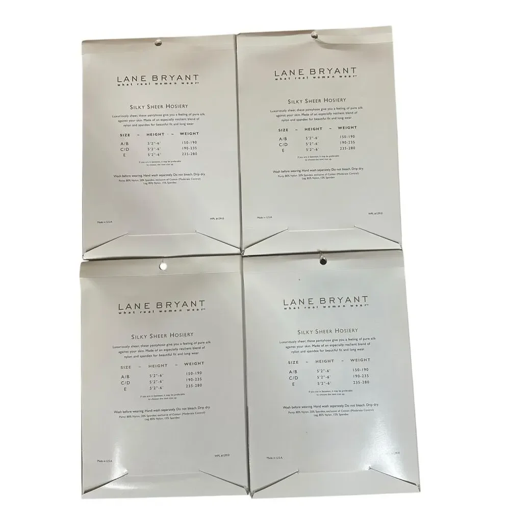 Lane Bryant Silky Sheer Control Top Pantyhose Lot of 4 Black Beige Off White C/D